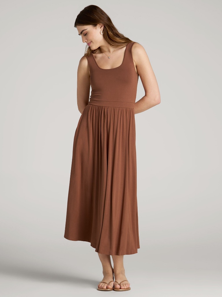 American Tall Jersey Tank Dress With Pockets For Tall Women In Clay Brown Size L